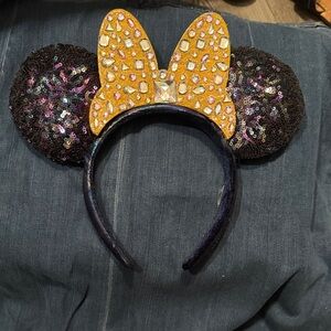 50th anniversary Sequin Minnie Mouse Ears Headband with Gold Bow